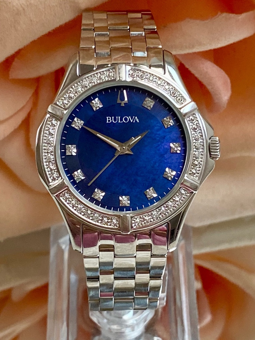 Bulova Diamond Accented Bezel & Dial Blue Mother of Pearl Dial Stainless Watch - Picture 5 of 16